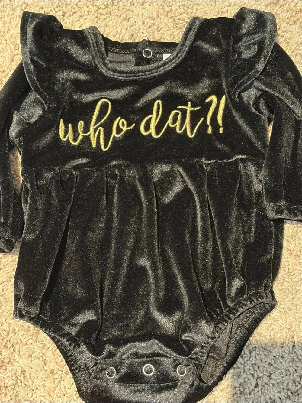 Lil' Lagniappe Black Velvet Baby Bodysuit with Gold Foil Detail